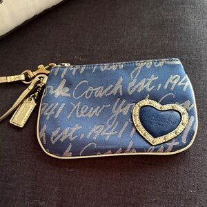 Coach Navy Wristlet with Heart Accent